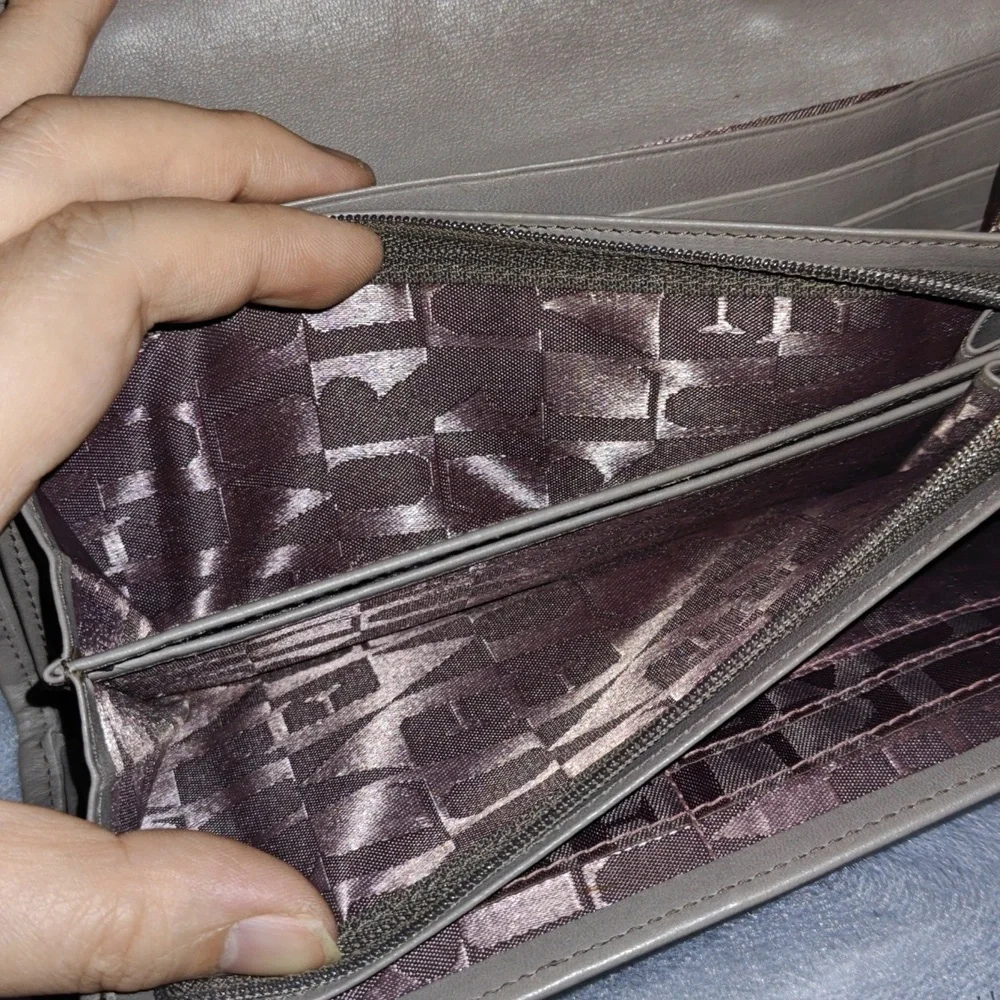 FURLA PLEATED LEATHER CONTINENTAL LONG WALLET IN SLATE GREY